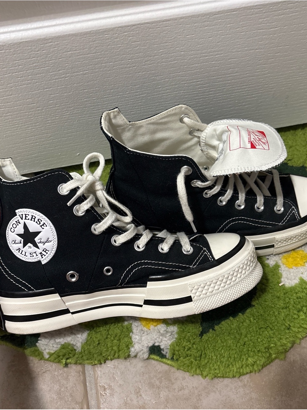 Converse Black and White Platform Chuck 70 Plus High-Top Sneakers